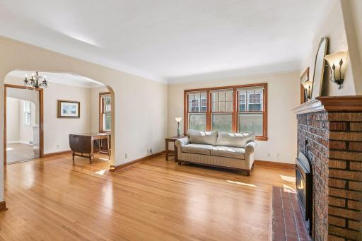 Warm and welcoming interior classic 1930's vintage details: cove ceiling, arched doorways, stucco walls and hardwood floors.