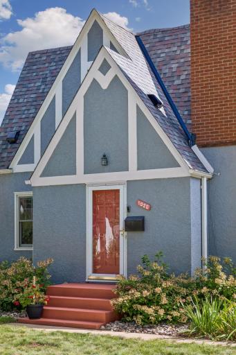 A classic stucco Tudor with half-timbering.