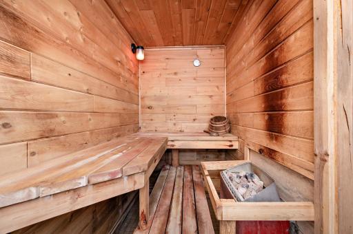 Sauna and updated 3/4 bath in lower level.