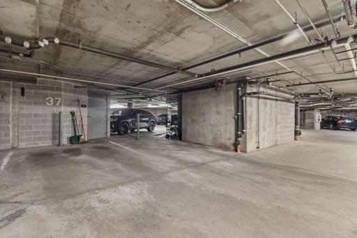 Enjoy a heated underground parking stall with wall-mounted bike rack in a prime location close to the elevator. (Parking spot #37 included with sale).