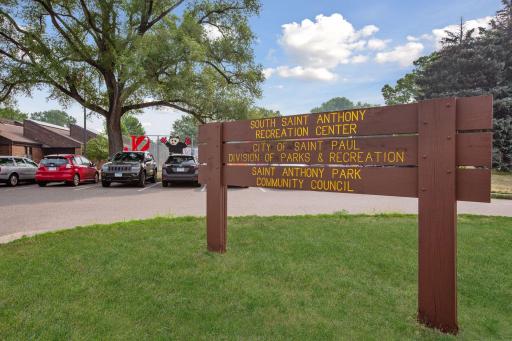 South Saint Anthony Recreation Center with picnic tables, playground and reservable sport courts, including Basketball, Futsal, Soccer and Tennis.