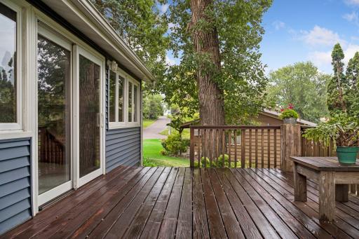 Just off the family room is the first of two decks.