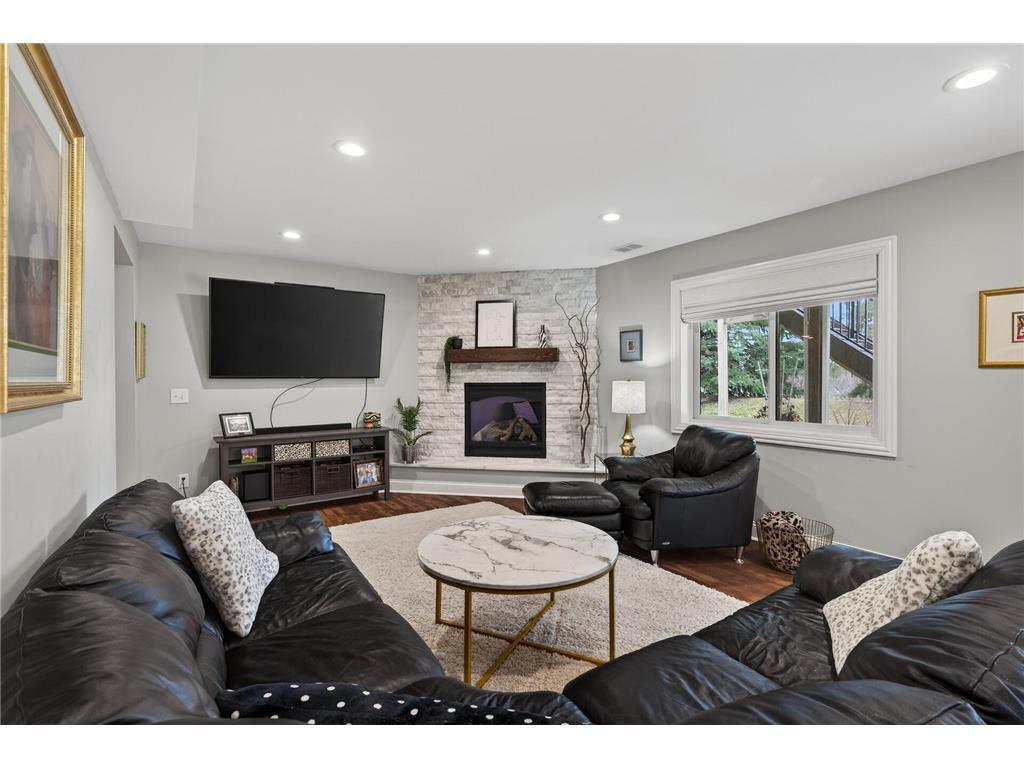 Tile, quartz gas fireplace