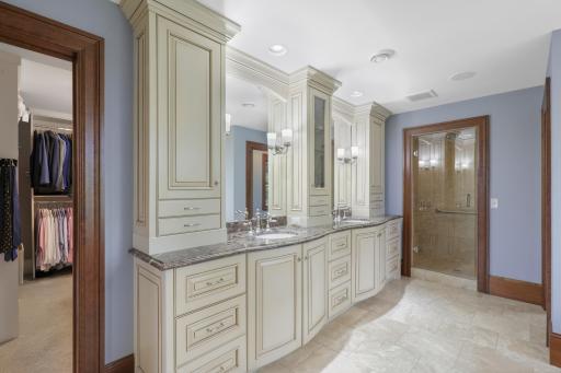 Designed for effortless mornings, the double vanity provides generous counter space.