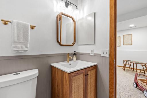 Lower level bath with access to the family room.