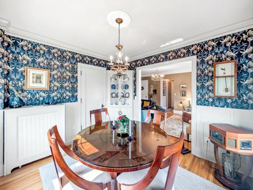 Classic dining room with built-in corner cabinet!