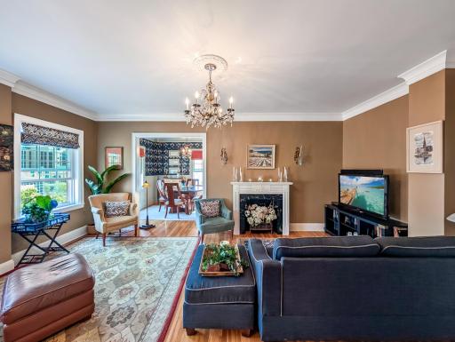 Living room flows into dining room with ease!