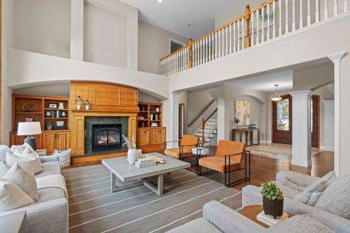 Upper level overlooking the great room with 18' ceilings.