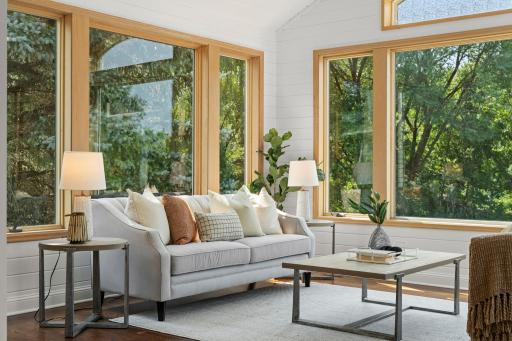 Large picture windows filling the space with natural light.