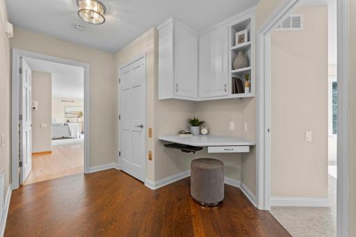 Built in study just outside of the laundry room and fourth bedroom on the upper level with nearby elevator access and access to the mother-in-law suite.