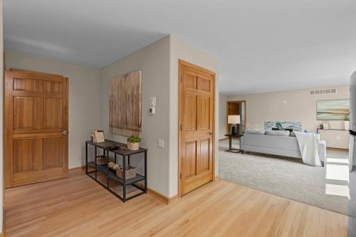 Hardwood floors spanning throughout the kitchen.