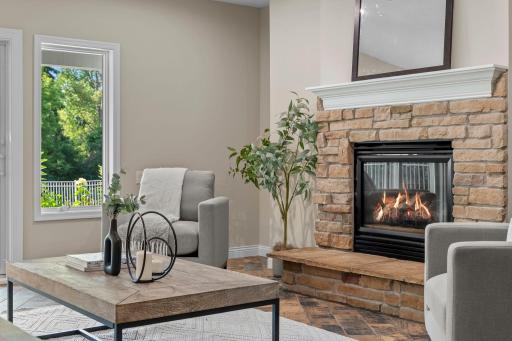 Beautiful stone surround on the fireplace.
