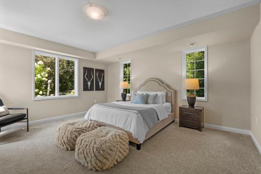 Lower level sixth bedroom overlooking the side and back yard.