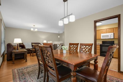 Lovely dining room with on trend lighting!