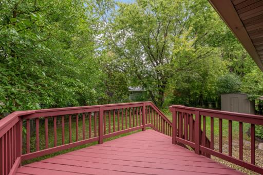 The back deck overlooks the lovely backyard