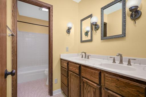 Spacious main level bathroom with a dual vanity!