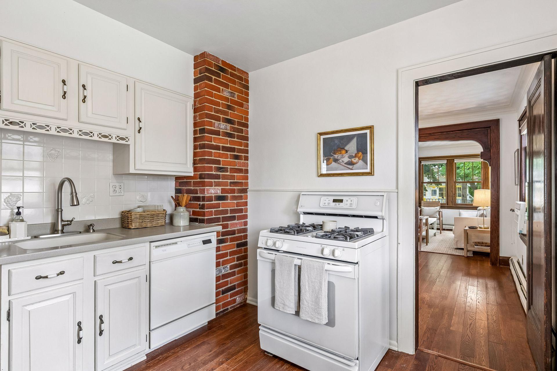 Exposed brick in the kitchen