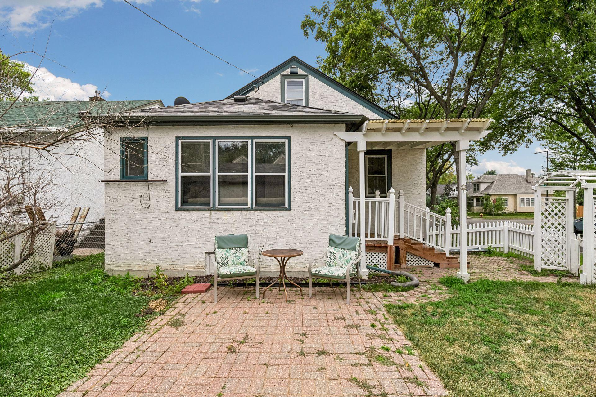Brick patio in backyard