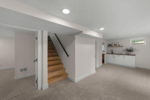 Spacious basement gathering area.