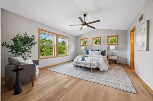 How cool and large is this primary bedroom space (so cool!).
