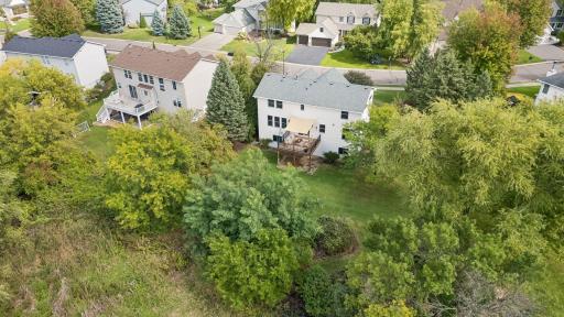 An aerial shot of the back of the home.