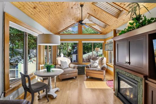 Wall of windows overlooking the gorgeous backyard