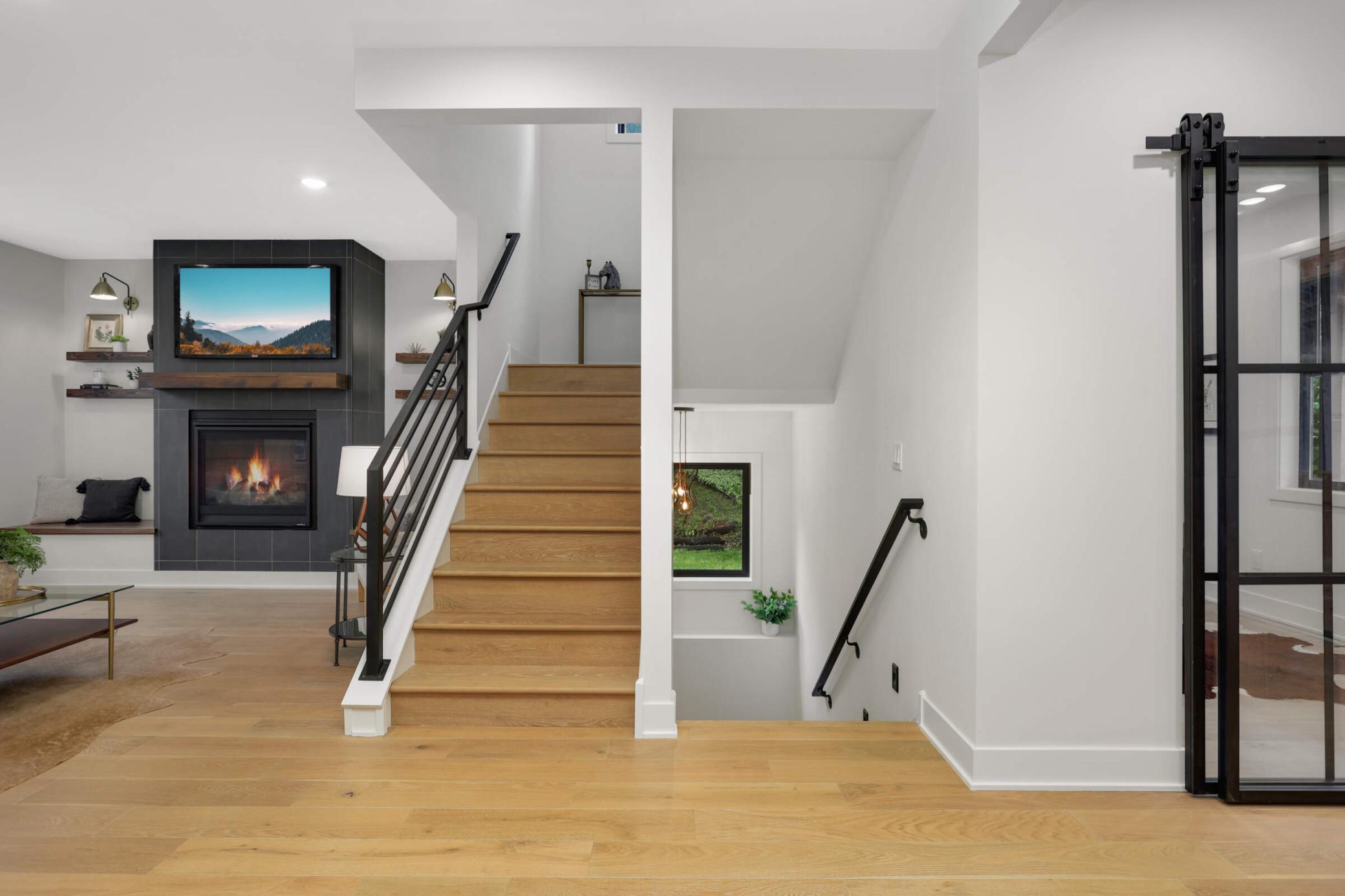 Stairway to upper and lower levels