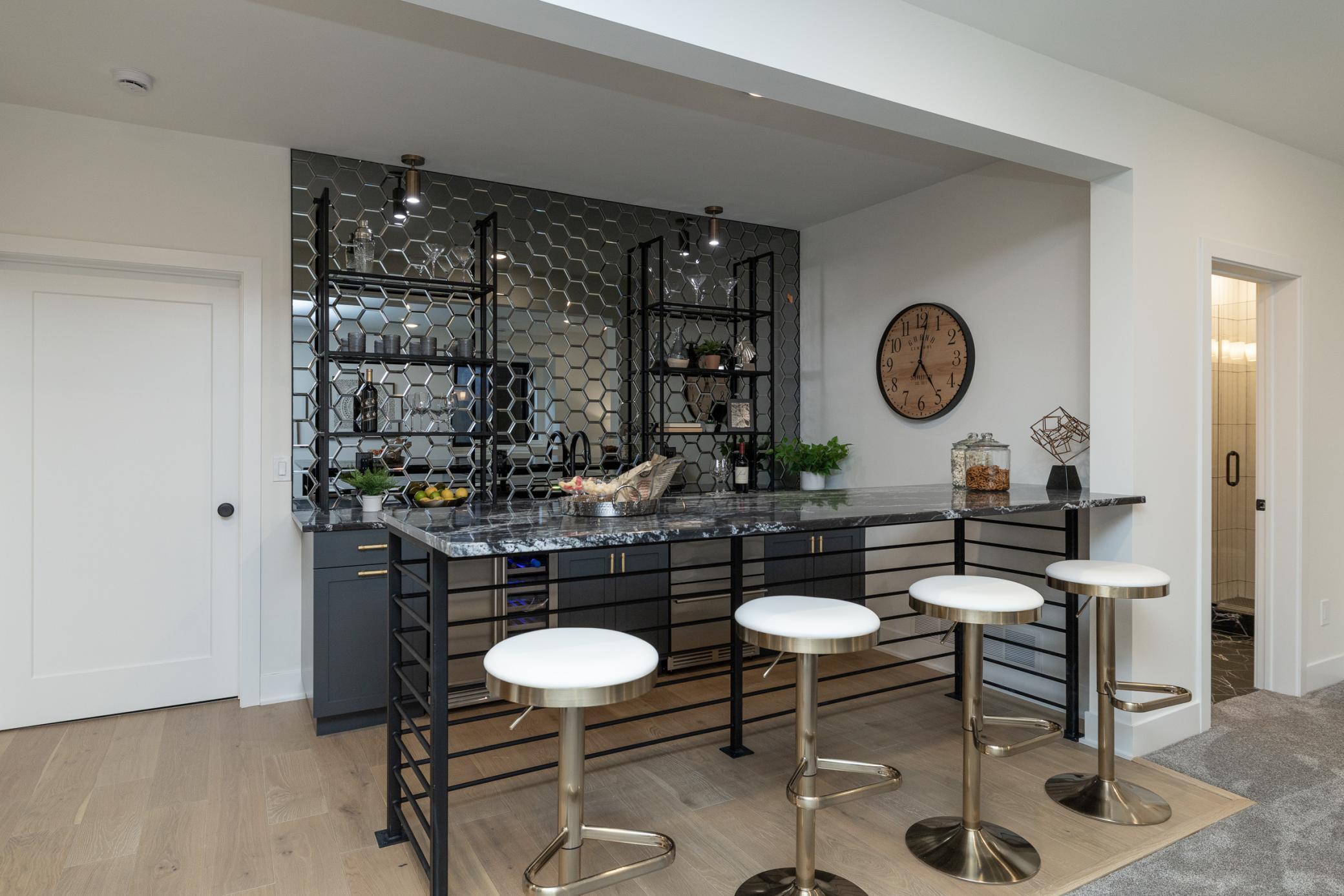 Custom bar area with dual zone wine and beverage cooler