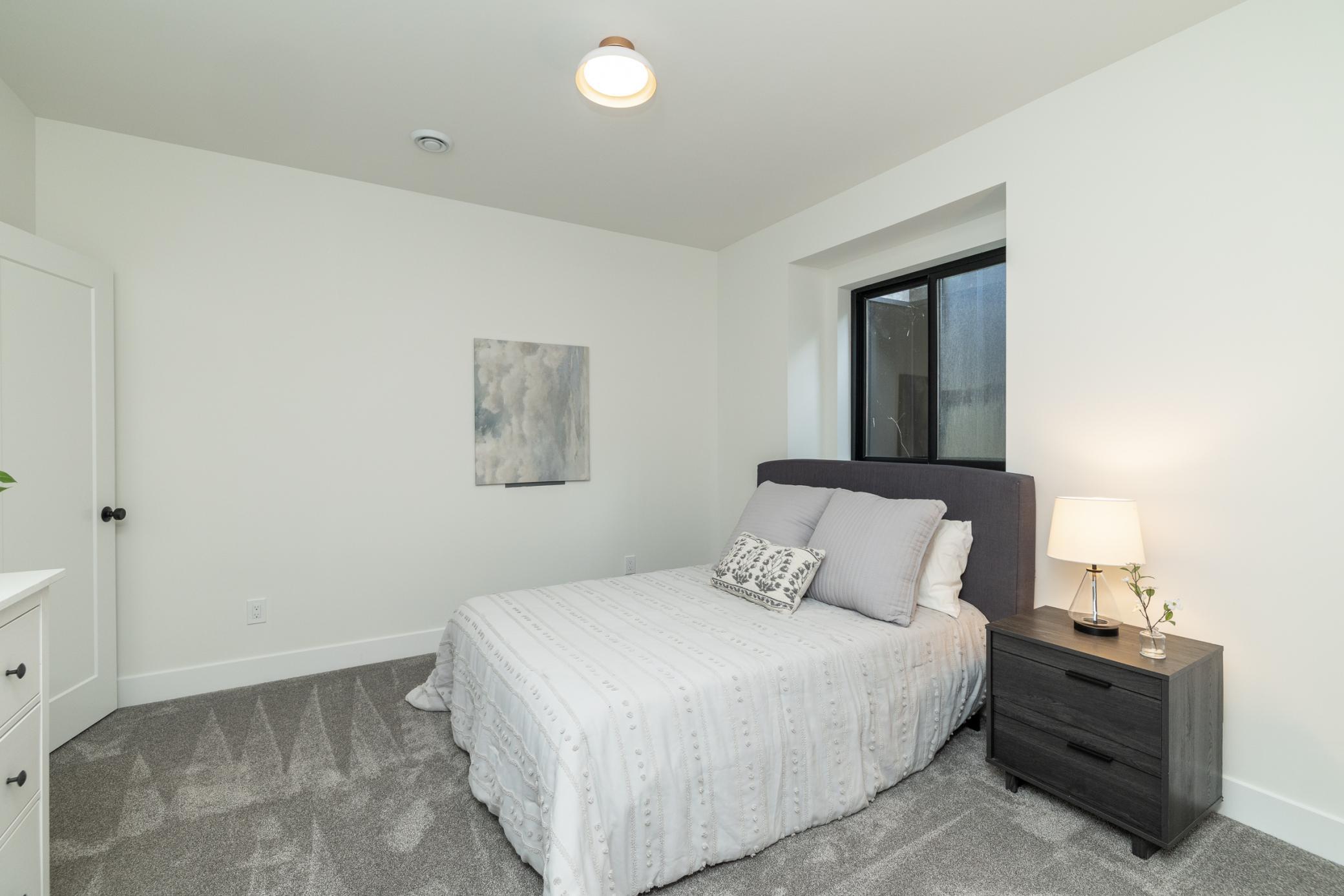 Lower level bedroom with egress window