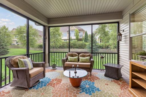 Screened porch with maintenance free decking. What a perfect spot to enjoy your favorite book!