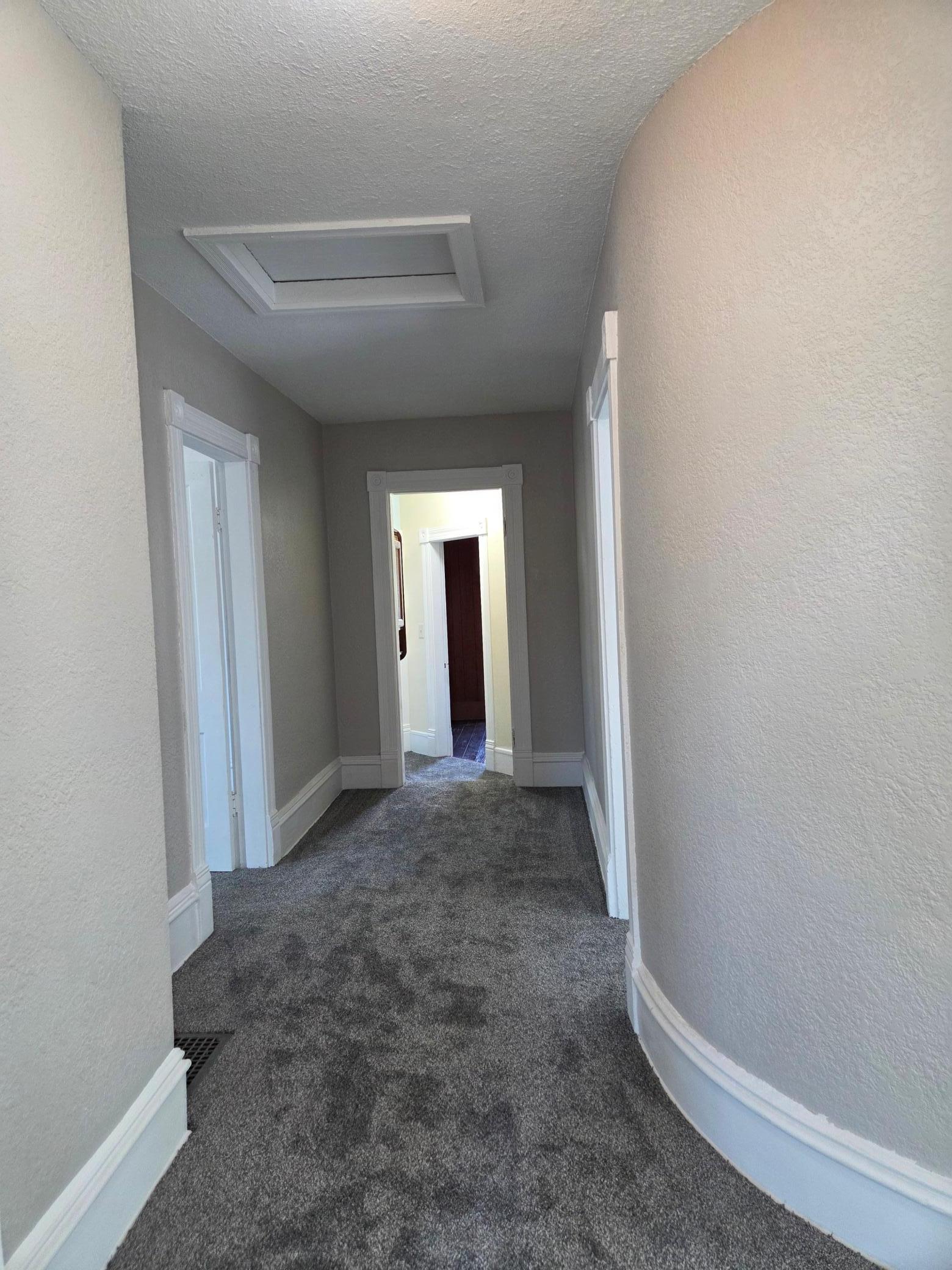 upper floor curved hall way with new carpet