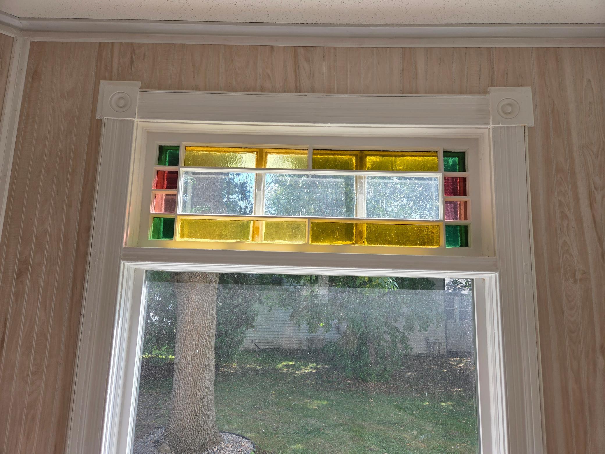 stain glass window in formal dining room