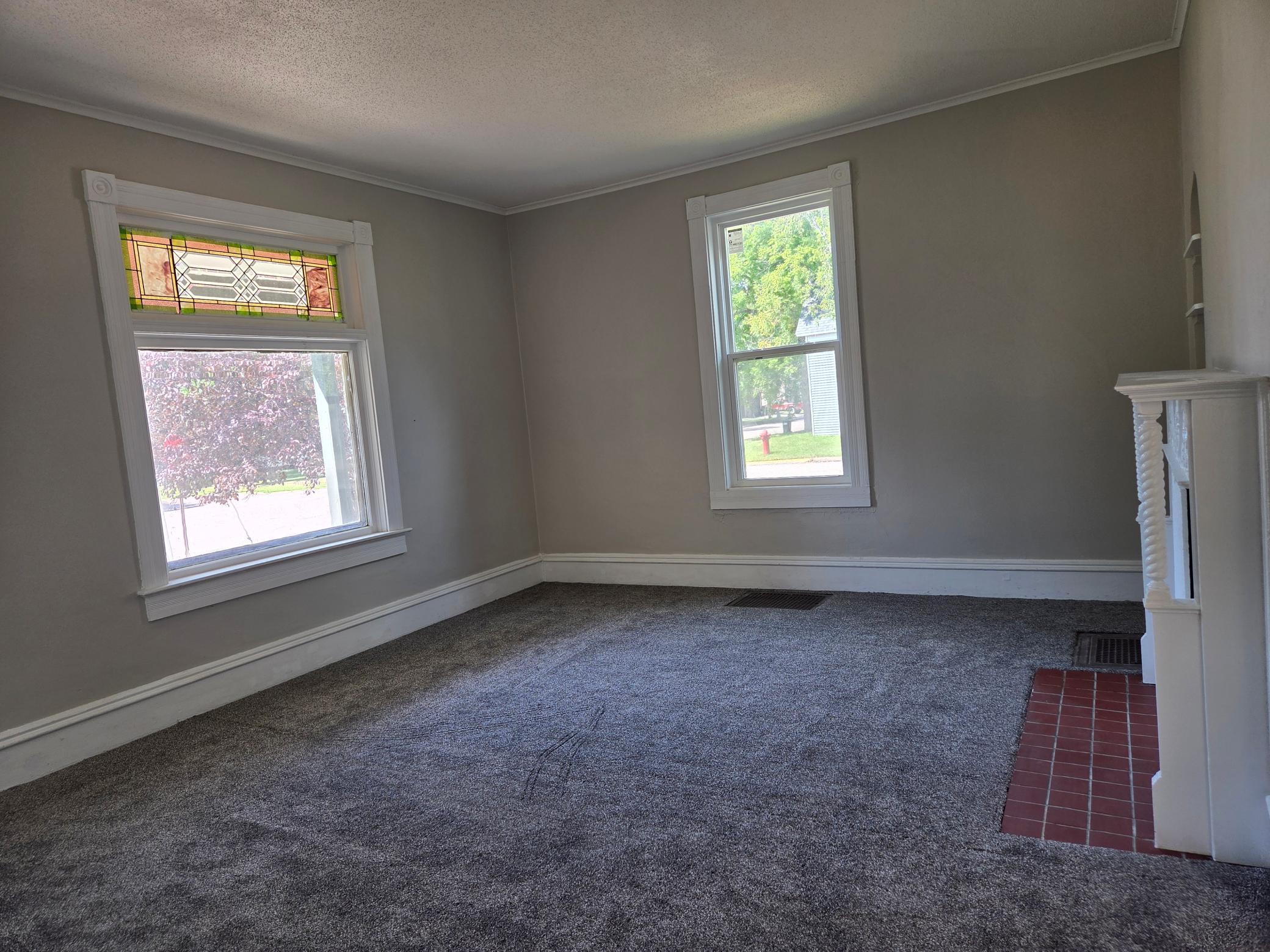 living room with brand new carpet