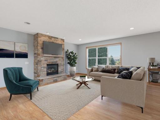 Virtually staged great room - Pembroke Pass, Chanhassen