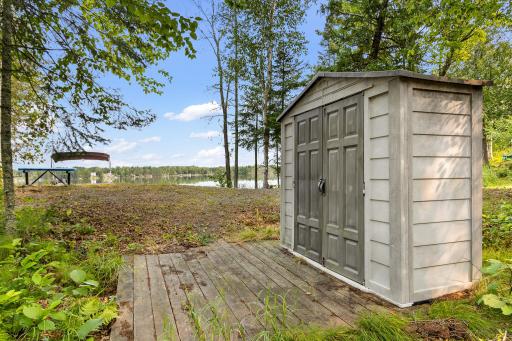 Lakeside storage shed. Good spot for life jackets and boting equipment.