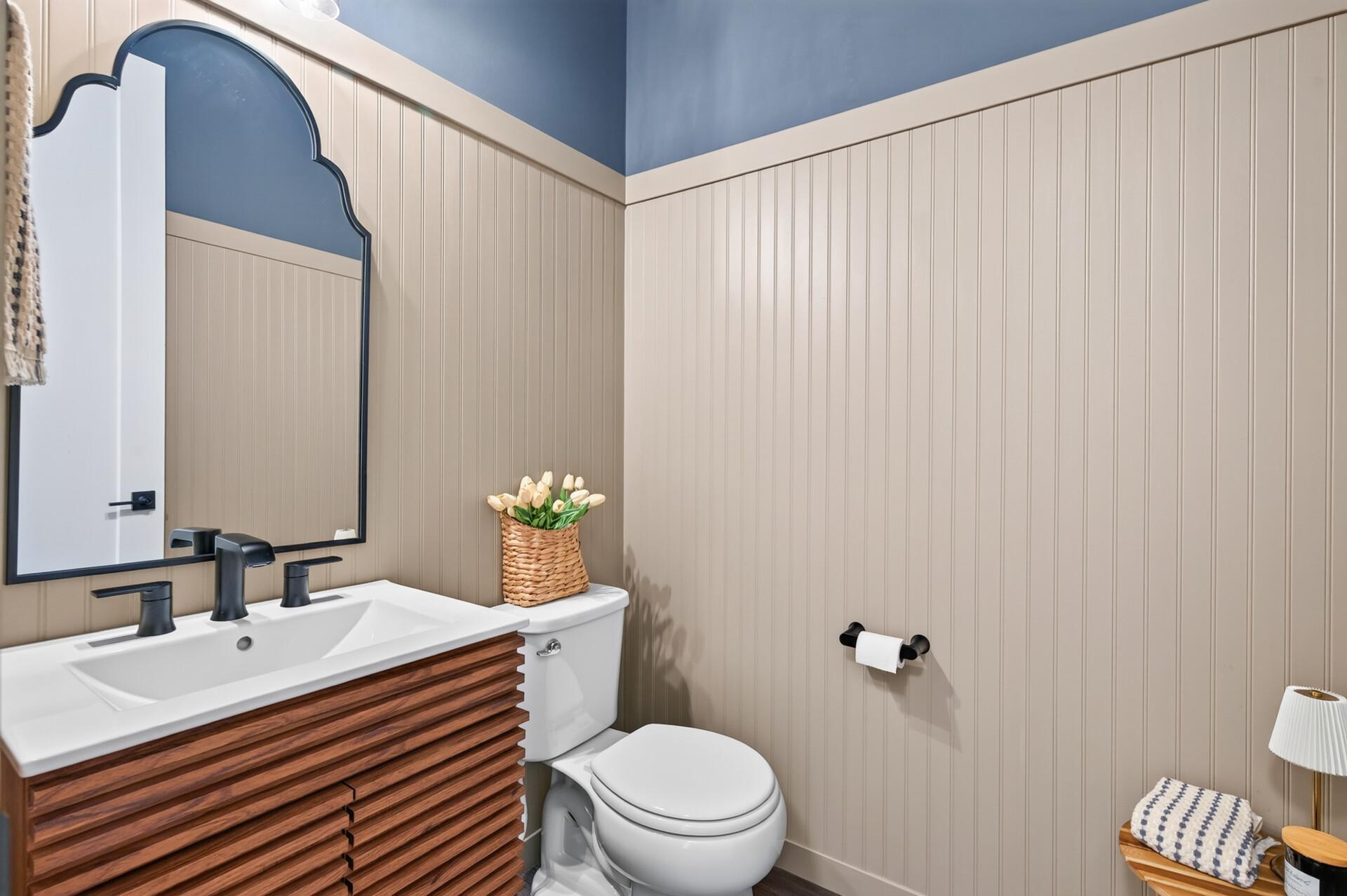 Powder bath with updated vanity