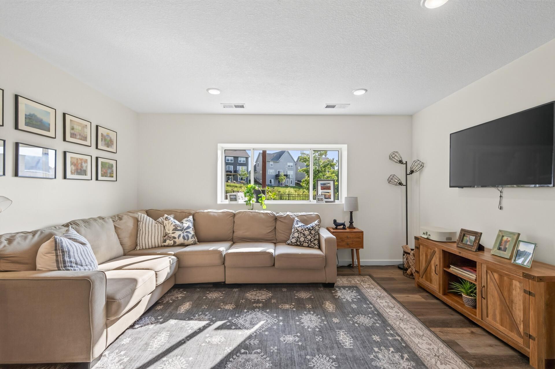 Plenty of space for a large sectional -- perfect for a movie night