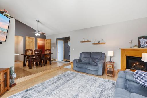 Sunken living room opens into the dining room