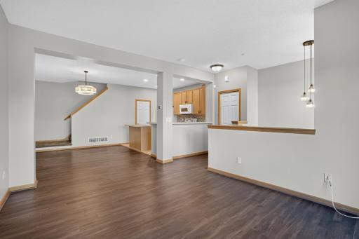 Open layout creates an easy connection between the living, dining and kitchen spaces.