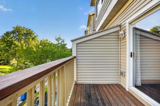 Deck extends the main-level living space outdoors.