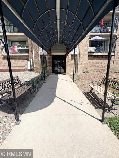 Entryway with awning to the secured building