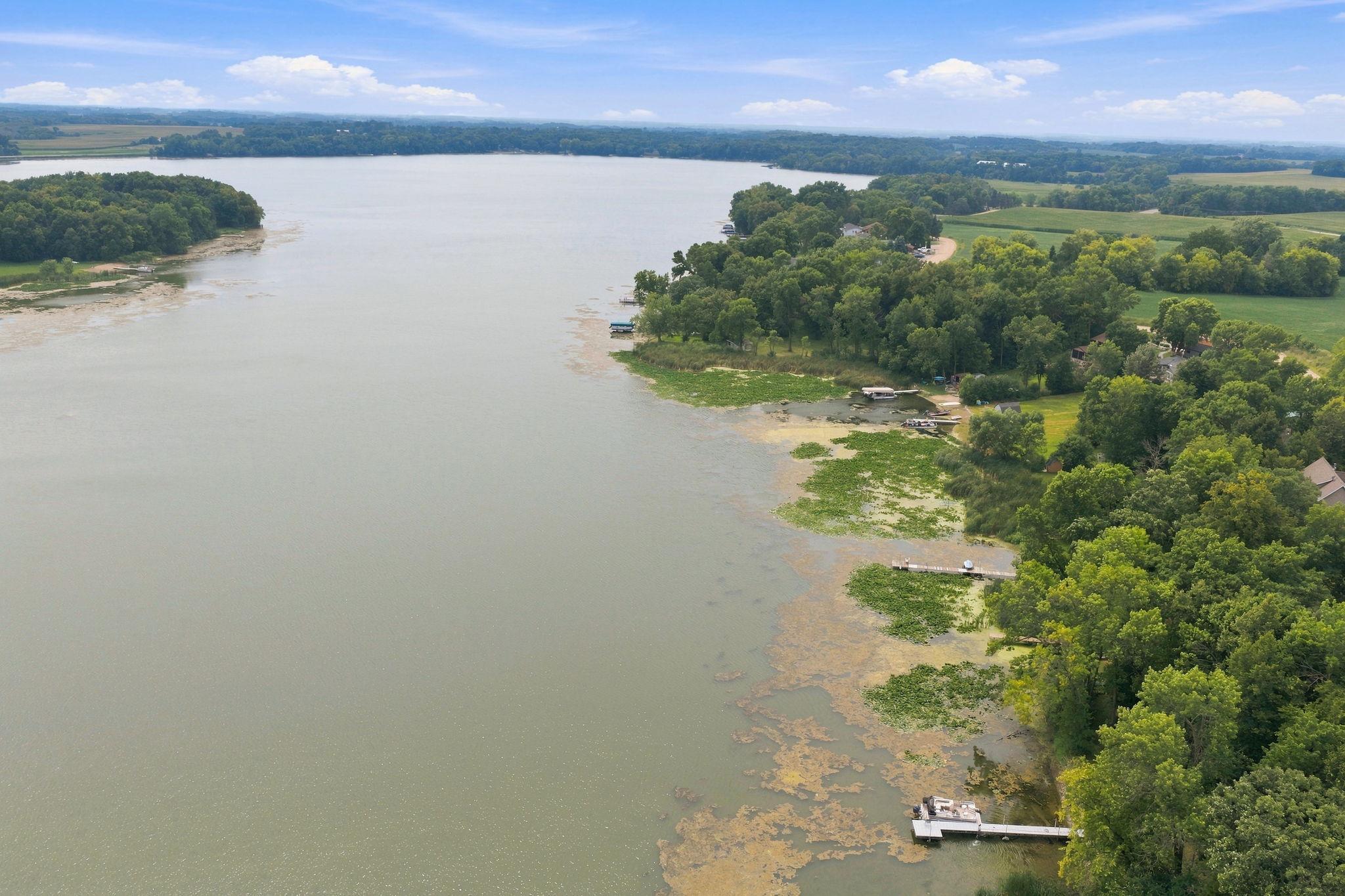 Aerial view of Lake Ramsey. The property features approximately 89' of lake shore.