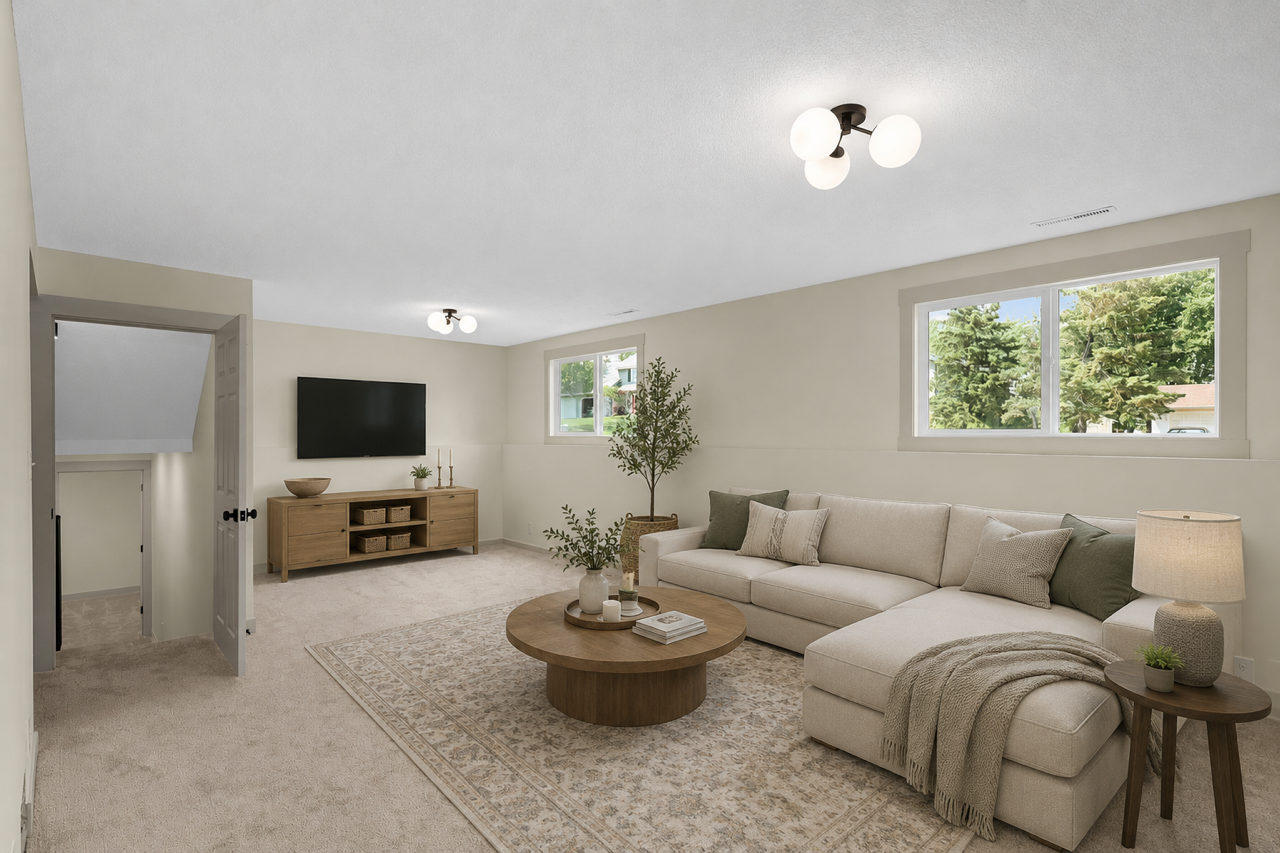 Lower level family room. Some virtual staging
