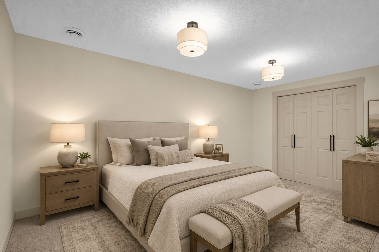 4th Bedroom lower level (second angle). This is a large L shape room.