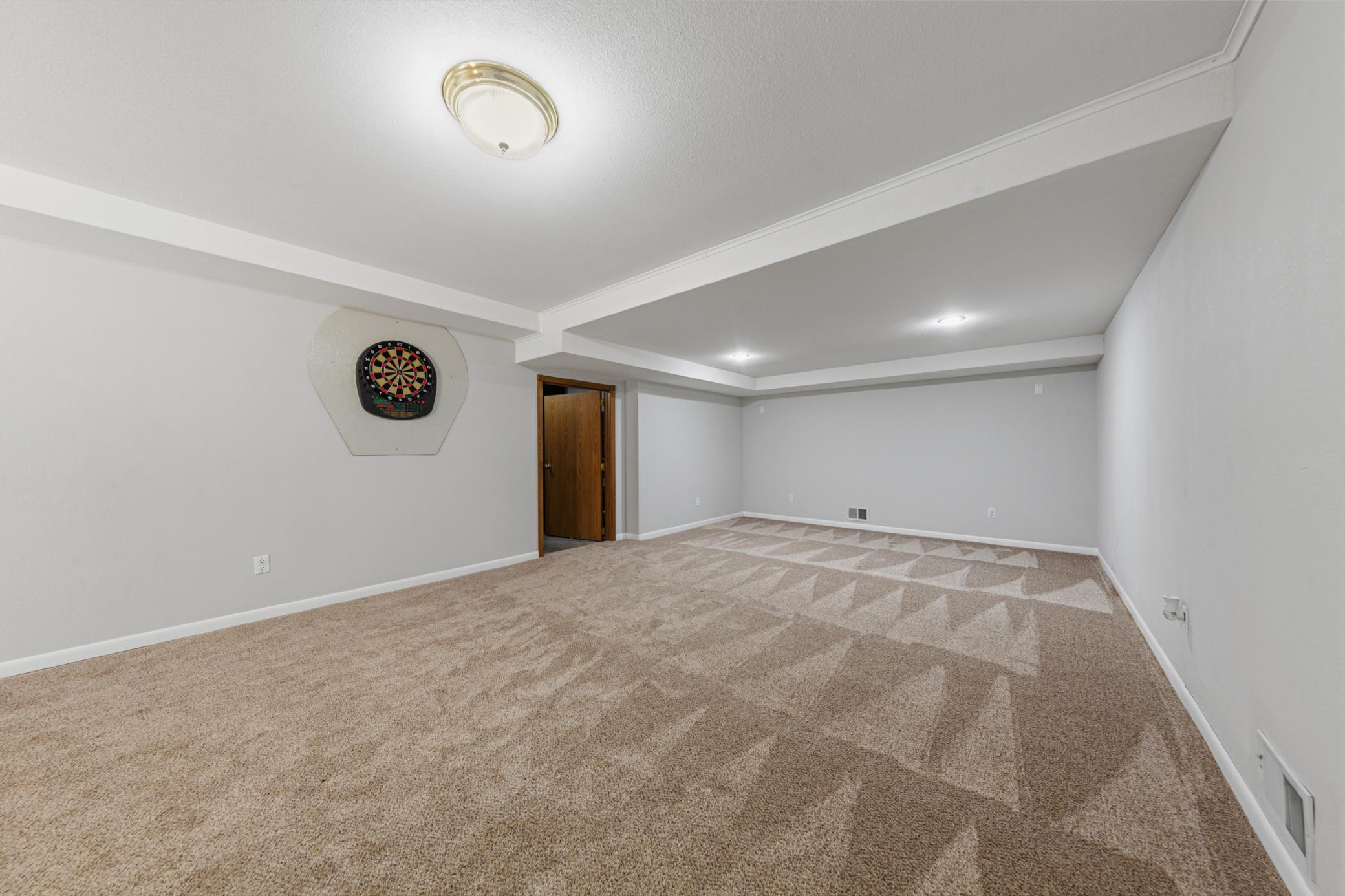 Huge rec room with new carpet