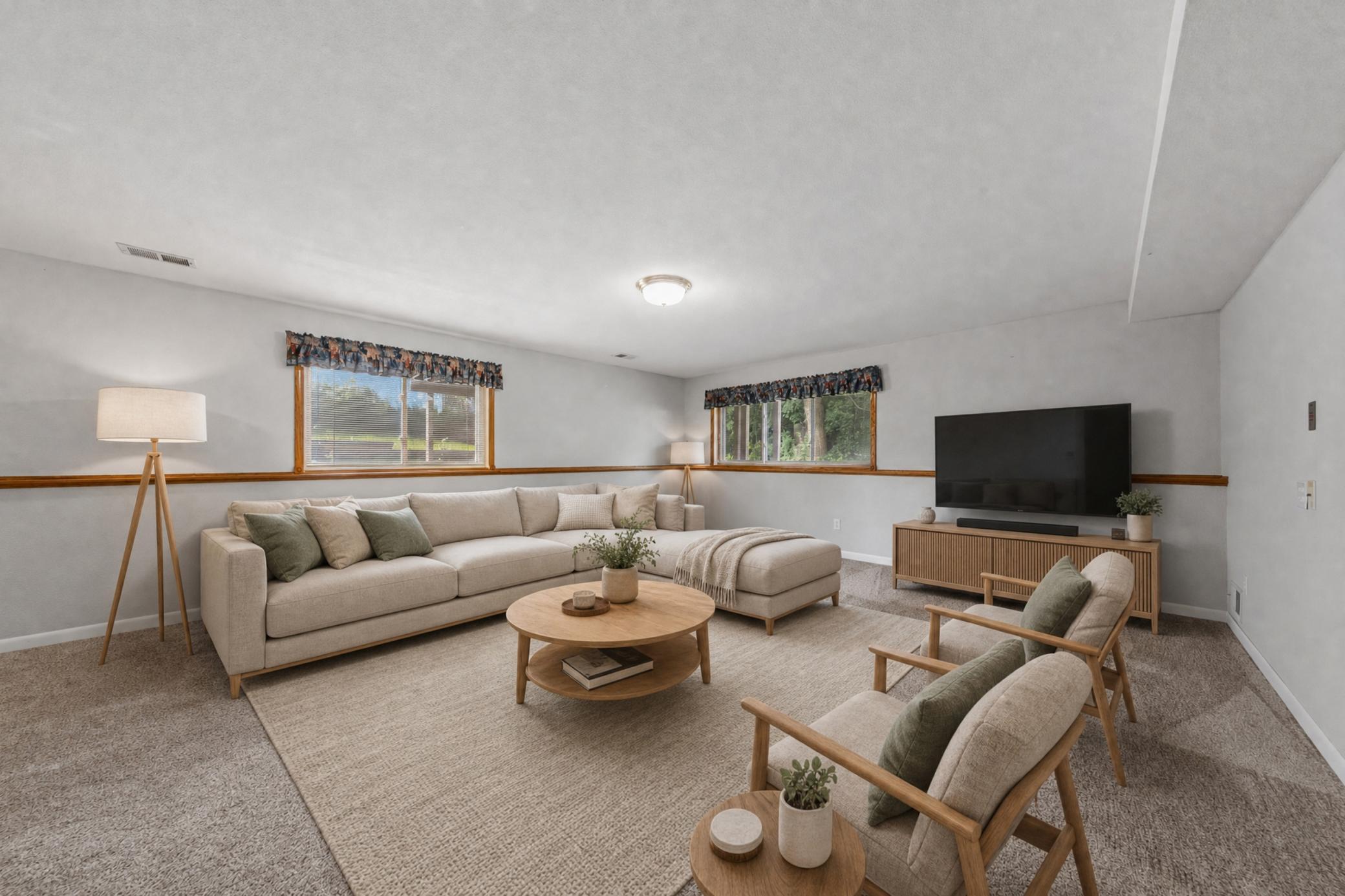 Family room, virtually staged