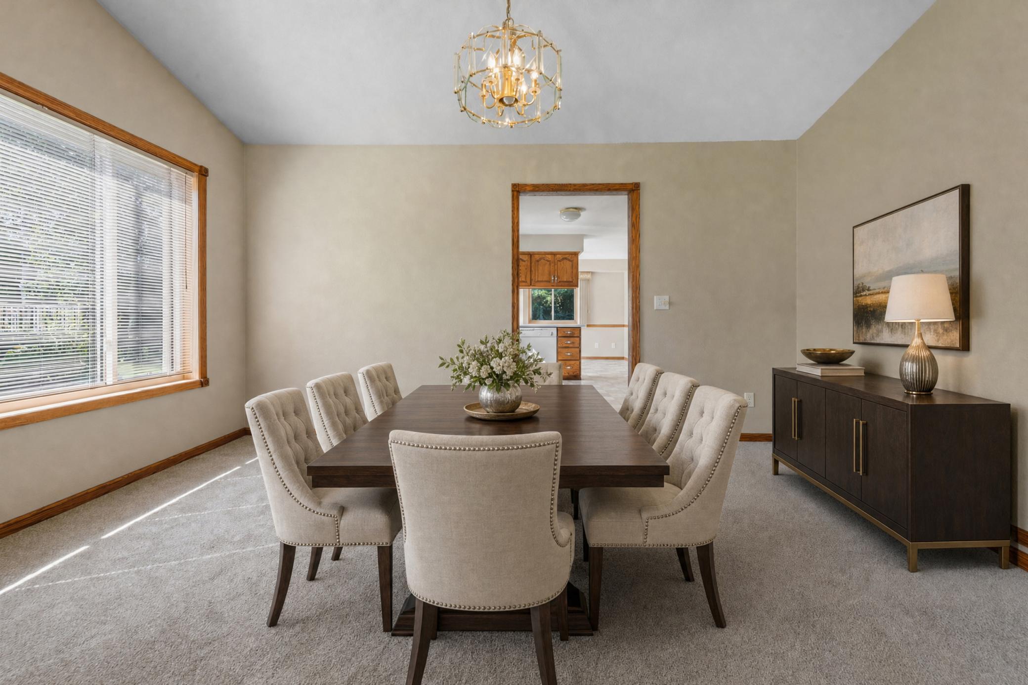 Formal dining room, virtually staged