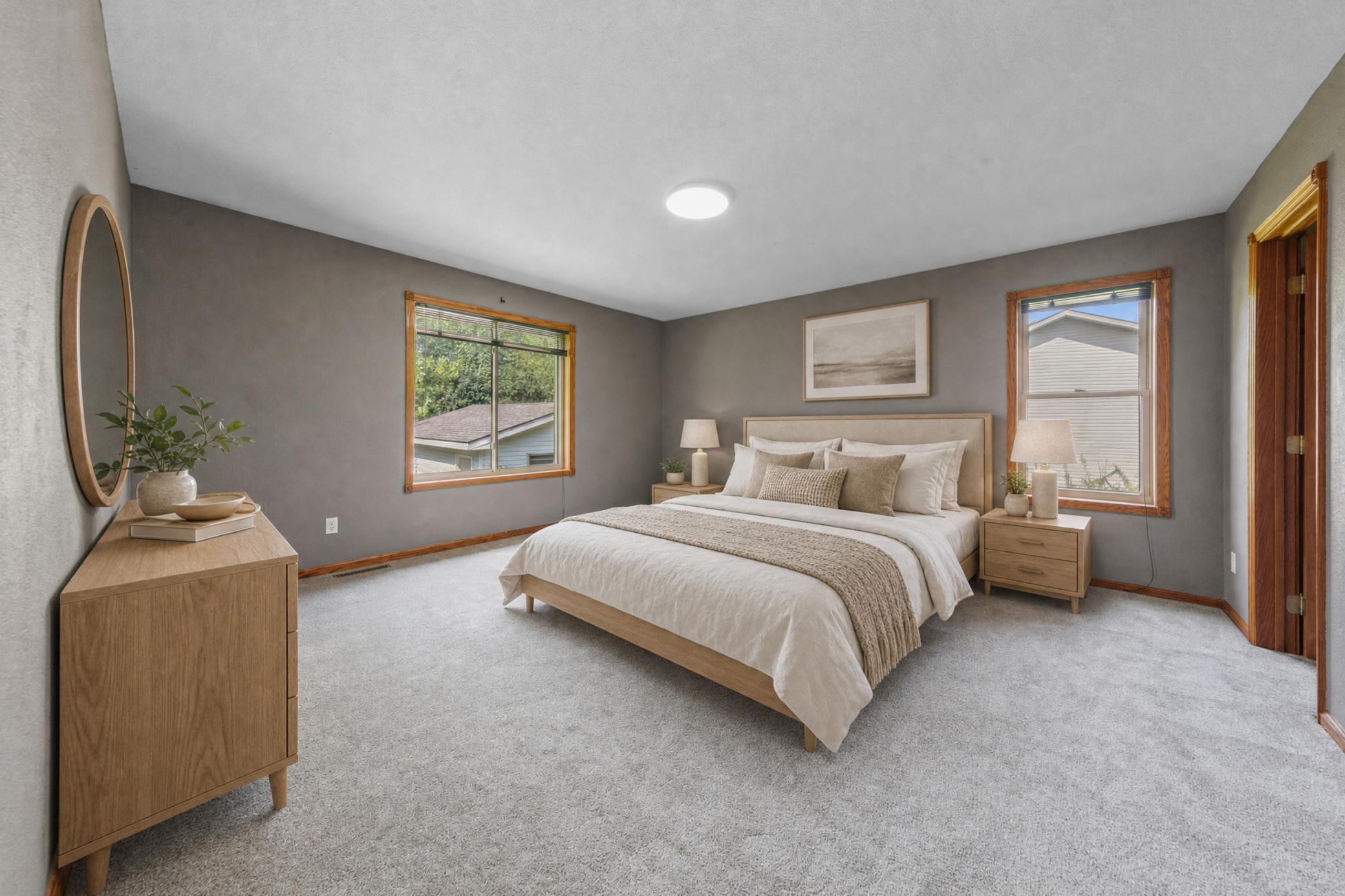 Primary bedroom, virtually staged
