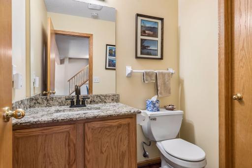 Lower level half-bath with new sink and countertop