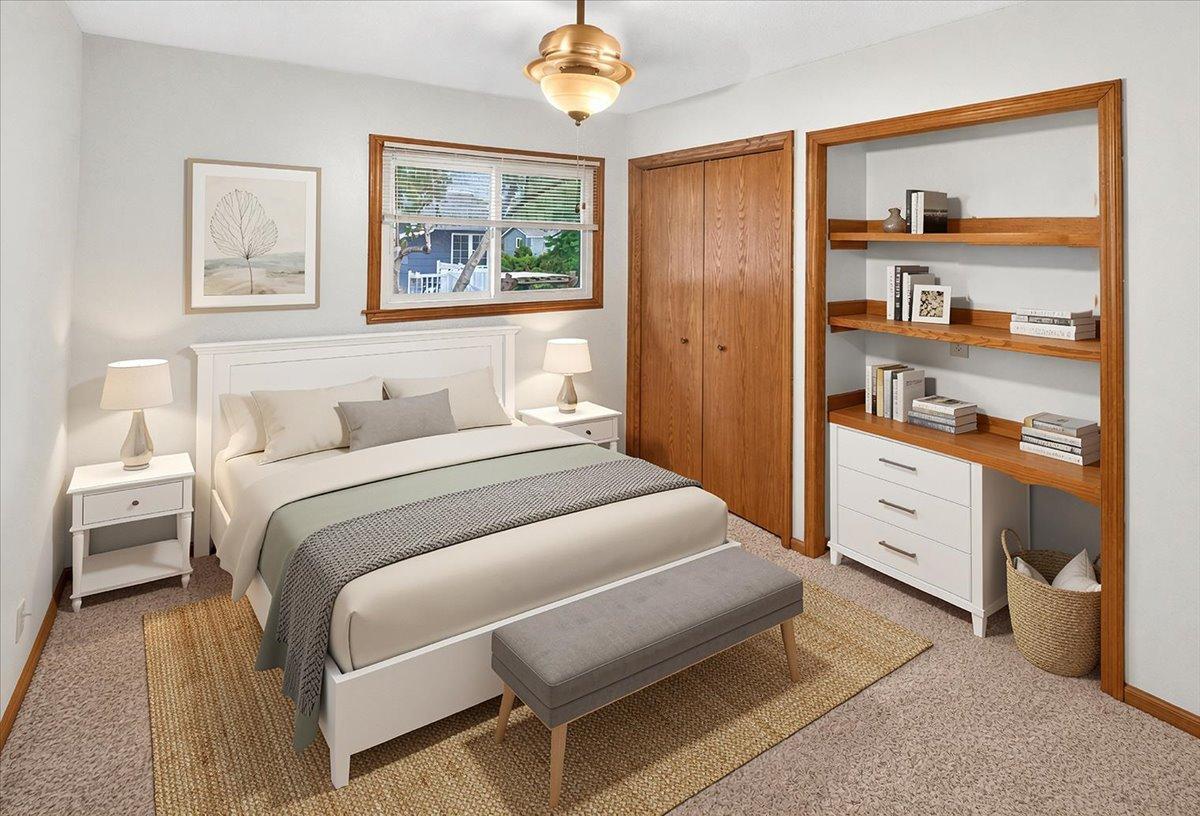 2nd Bedroom with built-in shelving - perfect for Desk/office area (staged photo)